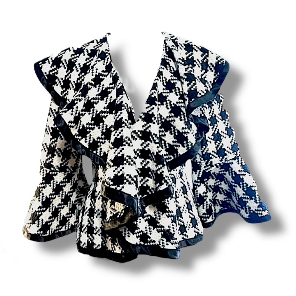 ANTHROPOLOGIE RYU Label Woven Black & Ivory Check Peplum Blazer S